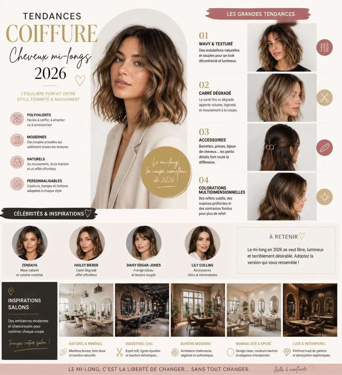 découvrez 15 idées et inspirations tendance pour sublimer votre coiffure de cheveux mi-longs, alliant style, modernité et créativité.