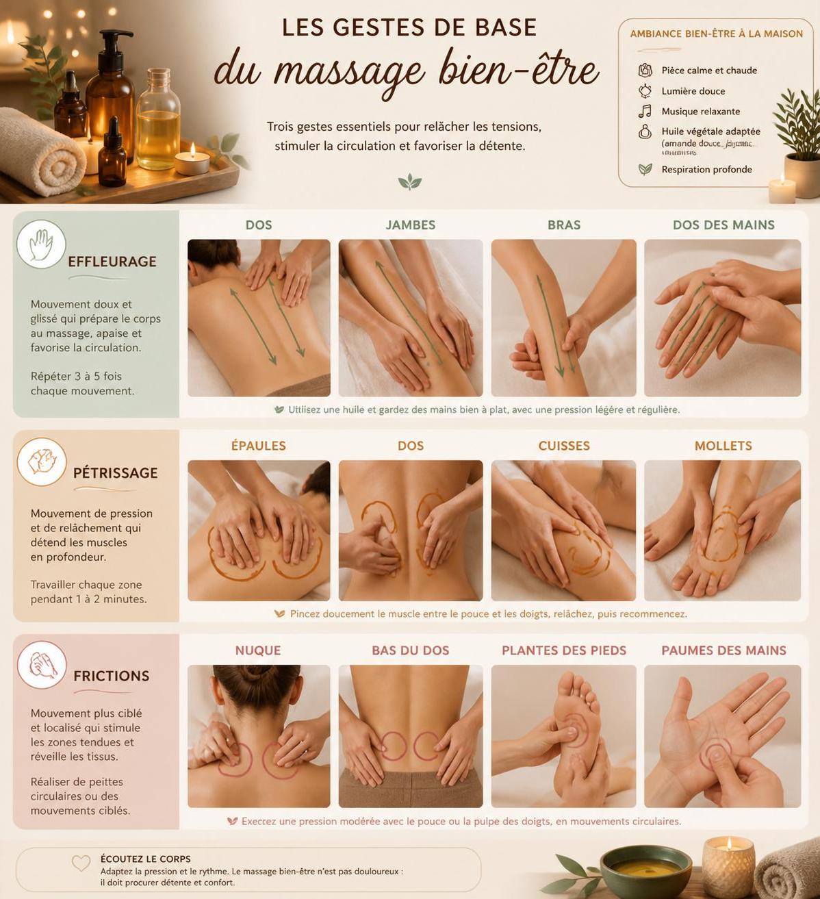 découvrez des techniques simples de massage bien-être à pratiquer facilement chez vous pour vous détendre et réduire le stress au quotidien.