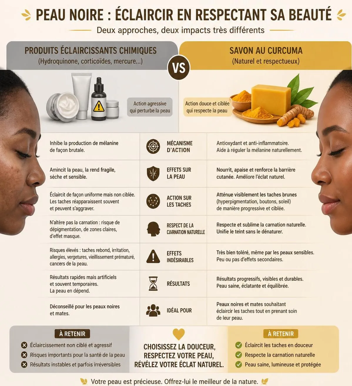 découvrez les bienfaits du savon au curcuma spécialement formulé pour les peaux noires. explorez des témoignages authentiques et des résultats impressionnants pour une peau éclatante et nourrie.