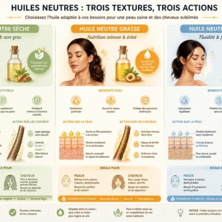 découvrez comment choisir l'huile neutre idéale, sèche, grasse ou légère, adaptée à votre peau et vos cheveux pour une beauté naturelle et efficace.