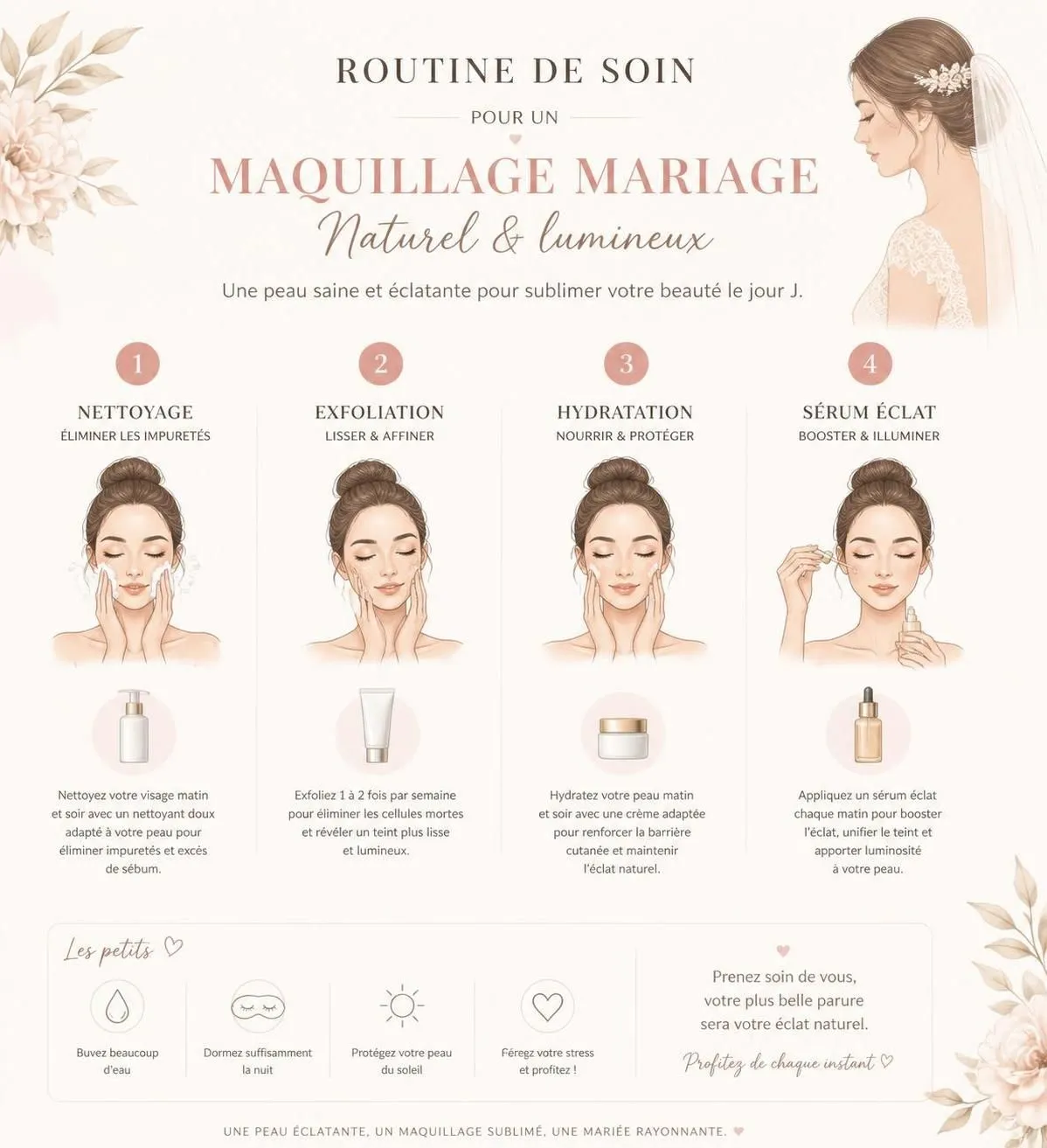 découvrez nos conseils pour un maquillage mariage naturel qui sublime votre beauté tout en restant discret et élégant. soyez rayonnante le jour j sans paraître trop maquillée.