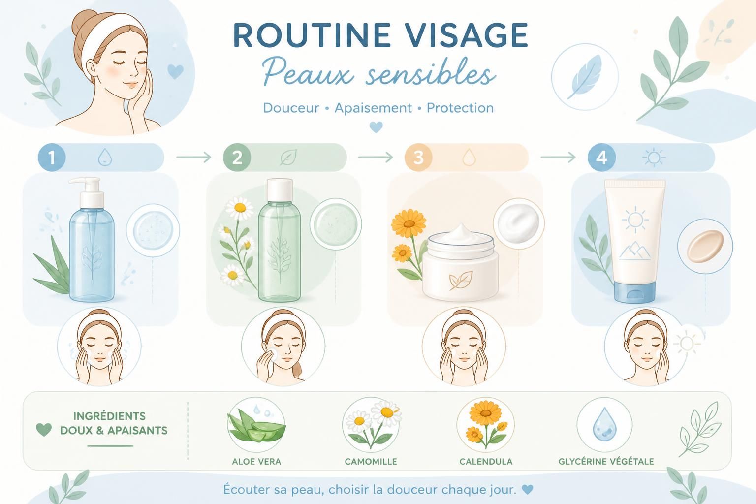 Routine soin visage peau sensible : étapes et produits adaptés découvrez une routine soin visage spécialement conçue pour les peaux sensibles, avec des étapes clés et des produits adaptés pour apaiser et protéger votre peau au quotidien.