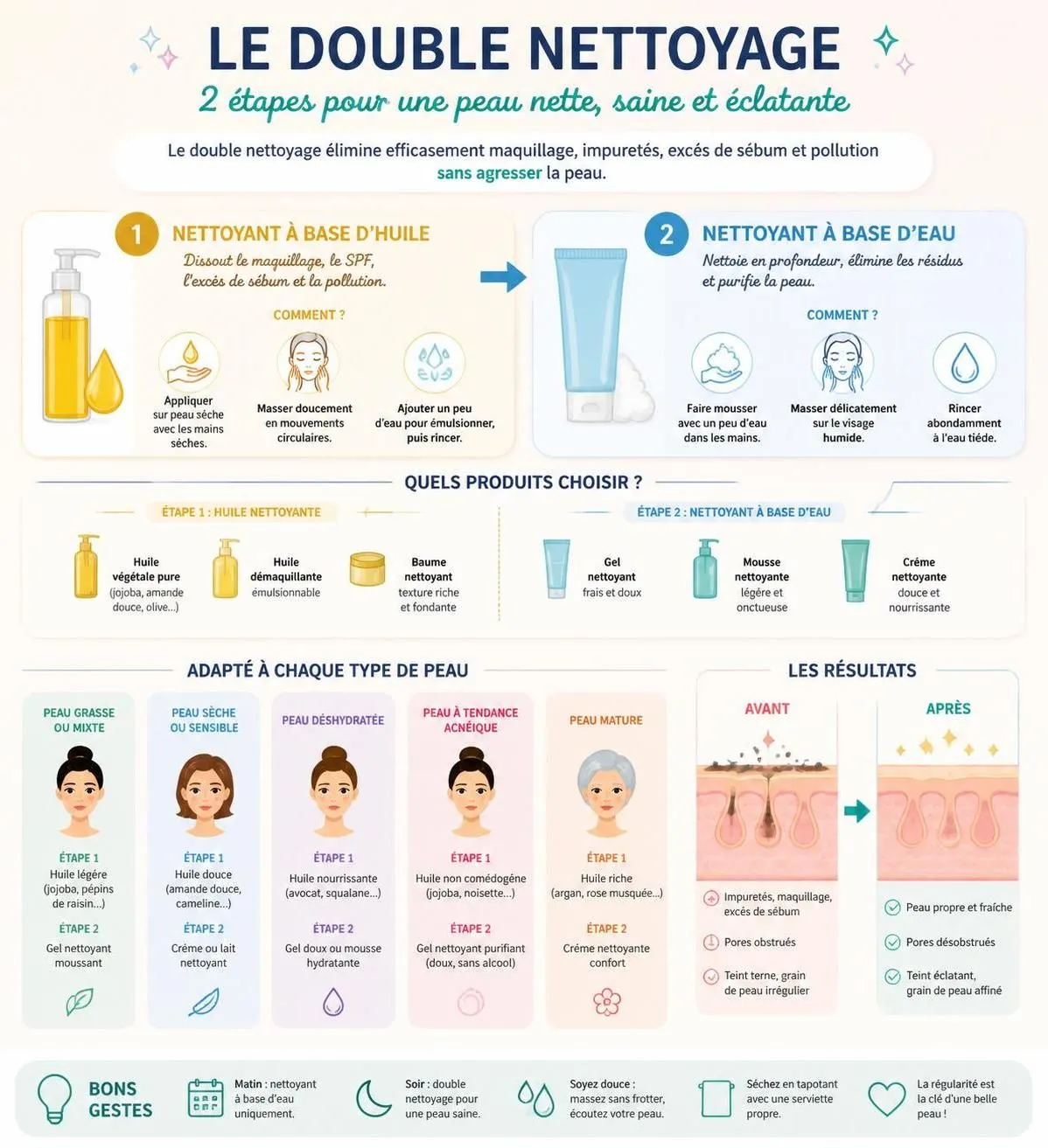 découvrez si le double nettoyage visage est adapté à votre type de peau et comment il peut améliorer votre routine de soins pour un teint éclatant et une peau parfaitement propre.