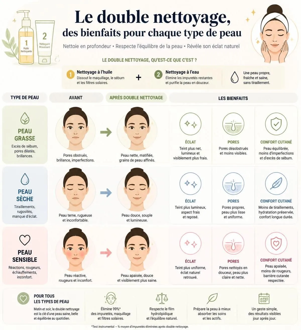 découvrez si le double nettoyage visage est adapté à votre type de peau et comment cette méthode peut améliorer l'efficacité de votre routine beauté pour un teint plus net et éclatant.