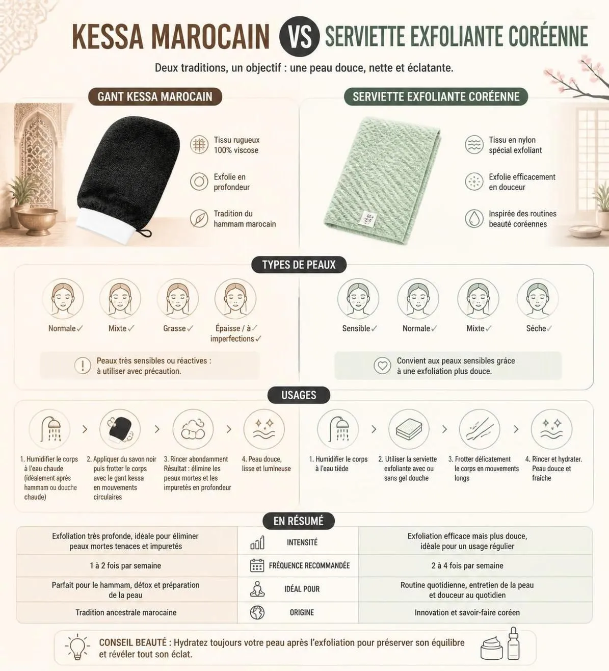 découvrez comment exfolier votre corps efficacement avec un gant kessa, comme dans un hammam traditionnel, et trouvez les meilleurs modèles pour une peau douce et éclatante.