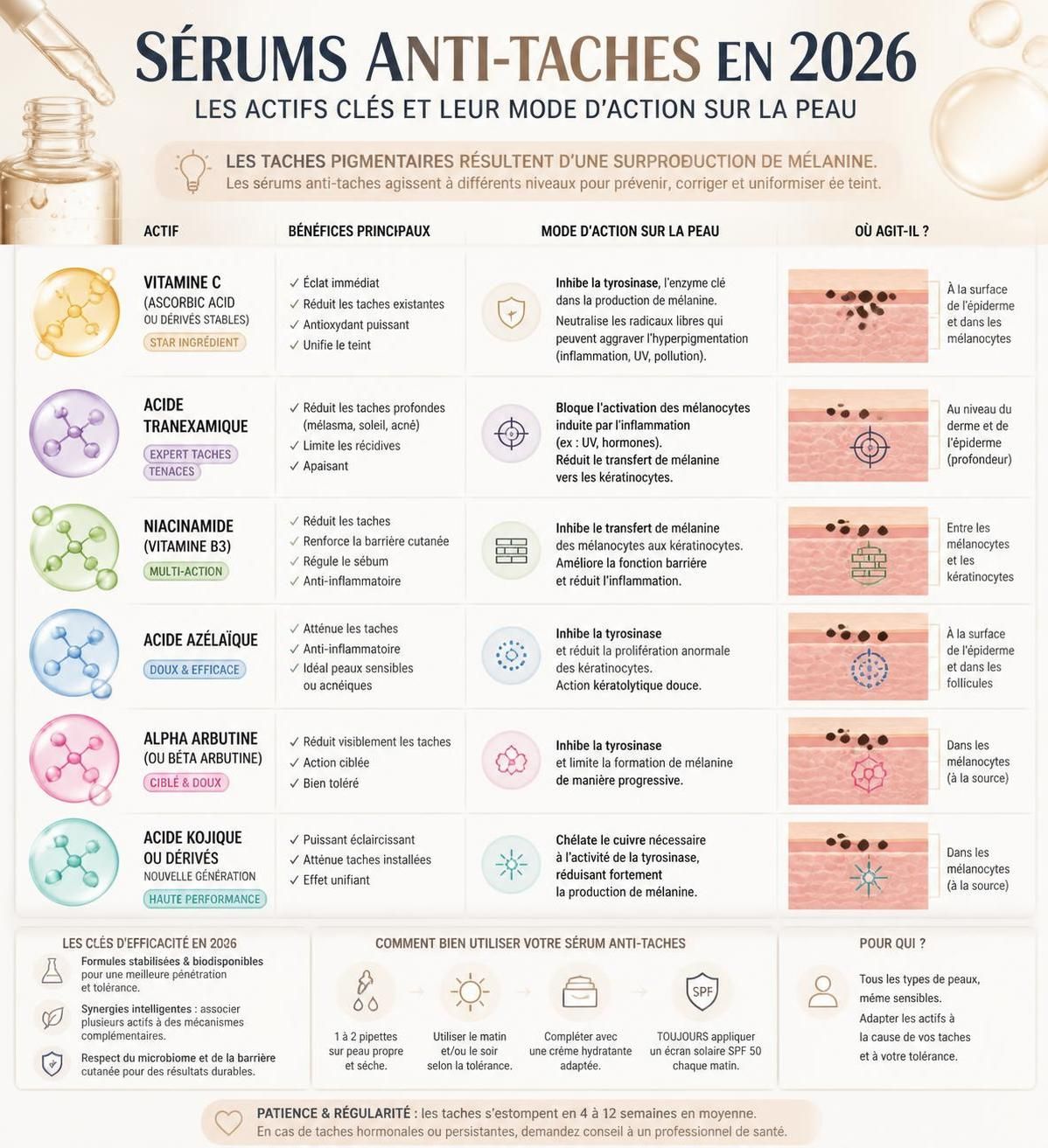 découvrez les meilleurs sérums anti-taches de 2026, formulés avec des actifs efficaces pour éliminer les taches et uniformiser le teint, pour une peau éclatante et parfaite.