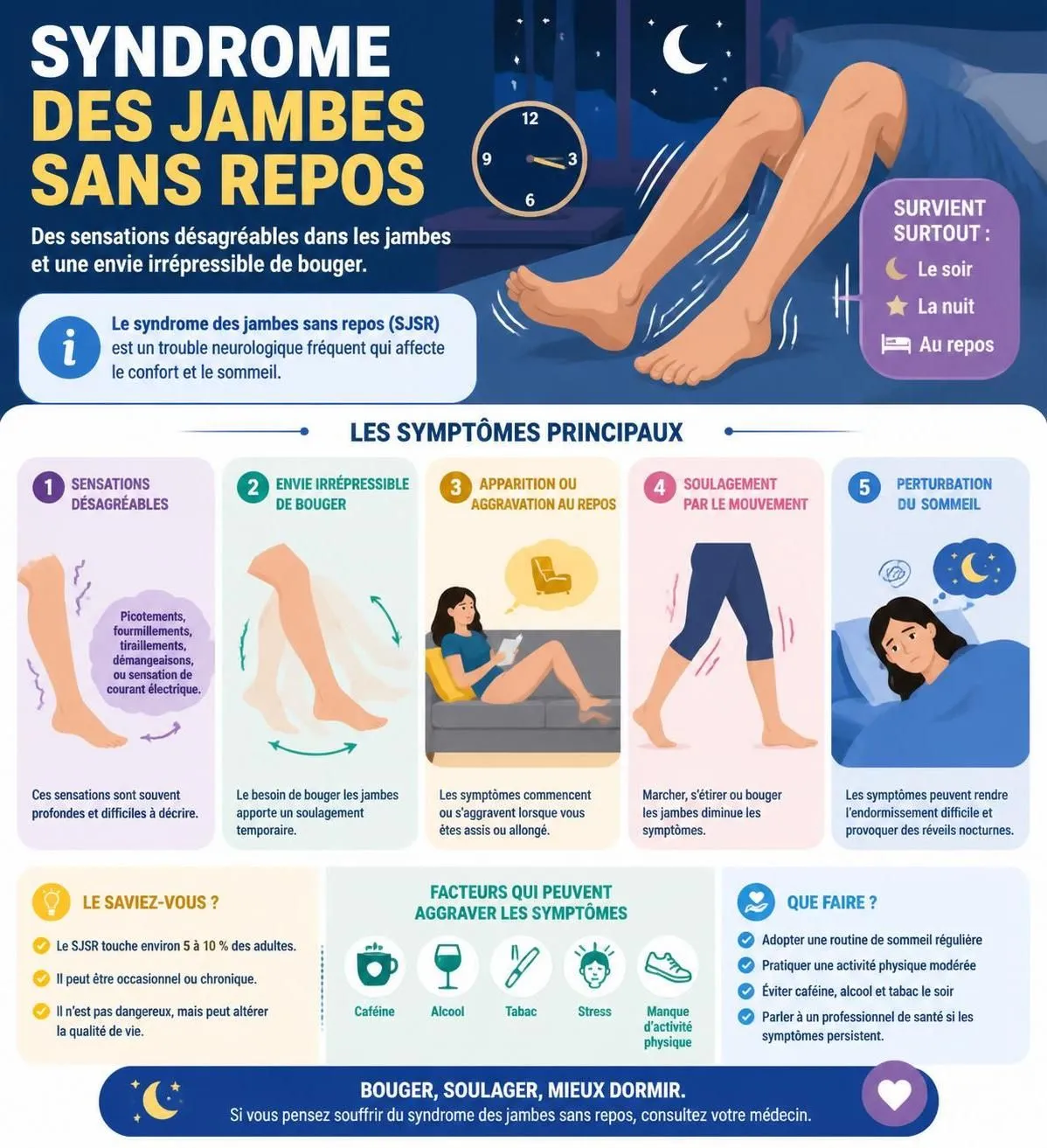 découvrez les causes, symptômes et solutions naturelles efficaces pour soulager le syndrome des jambes sans repos et améliorer votre qualité de vie.