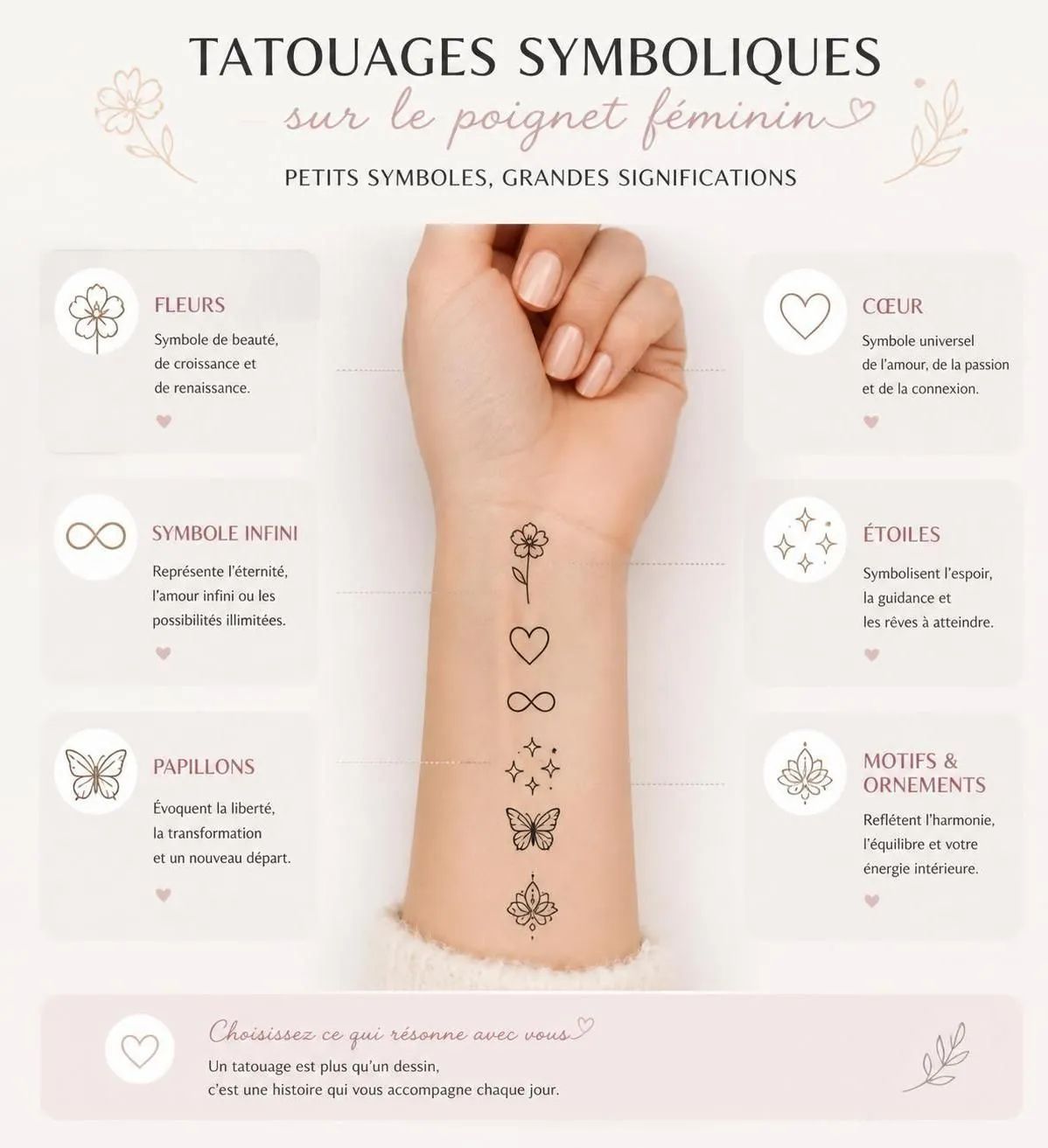 découvrez les designs de tatouages poignet pour femme les plus populaires et leurs significations profondes pour exprimer votre personnalité avec style.