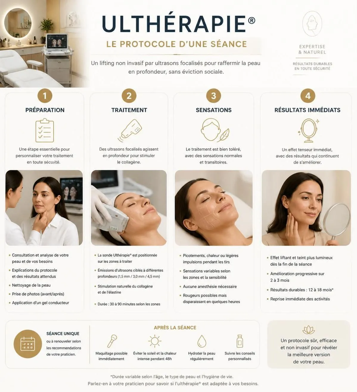 découvrez l'ulthérapie, le traitement de lifting non chirurgical qui raffermit la peau en profondeur pour un visage plus jeune et éclatant sans effort.