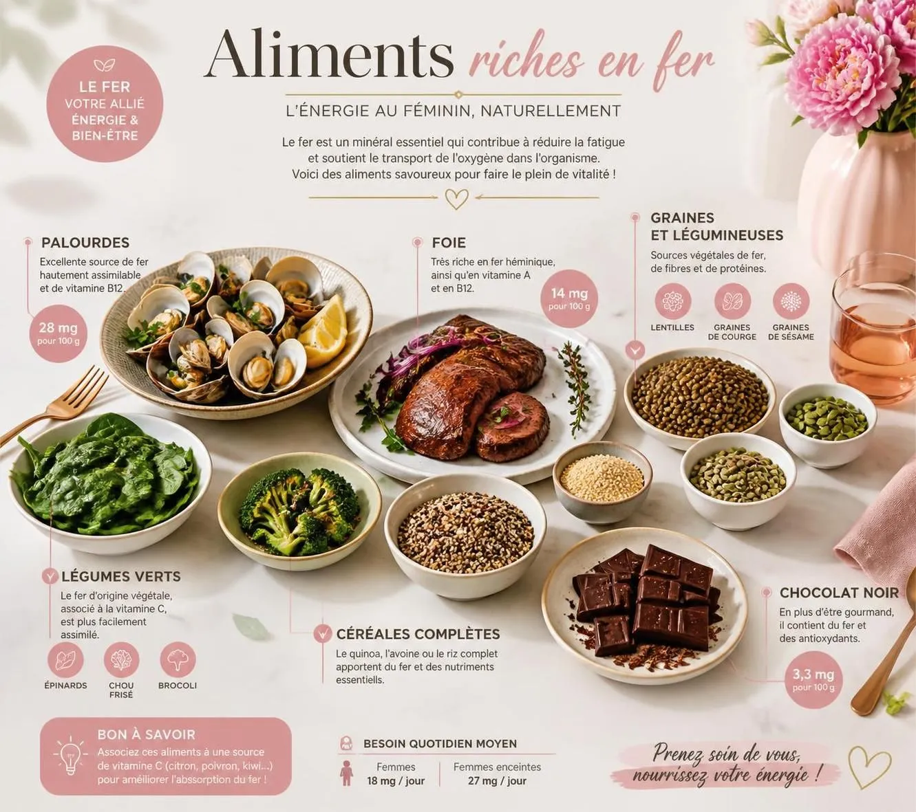 découvrez le top 20 des aliments riches en fer pour combattre la fatigue féminine naturellement. renforcez votre énergie avec ces sources alimentaires essentielles.