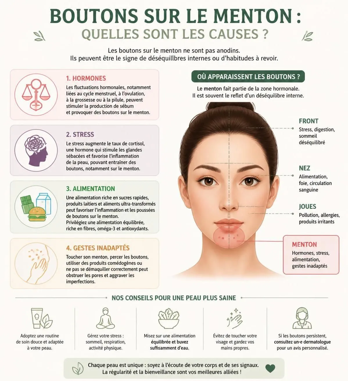 découvrez pourquoi un bouton revient toujours au même endroit sur votre menton et quels soins ciblés sont efficaces pour le traiter et prévenir les récidives.