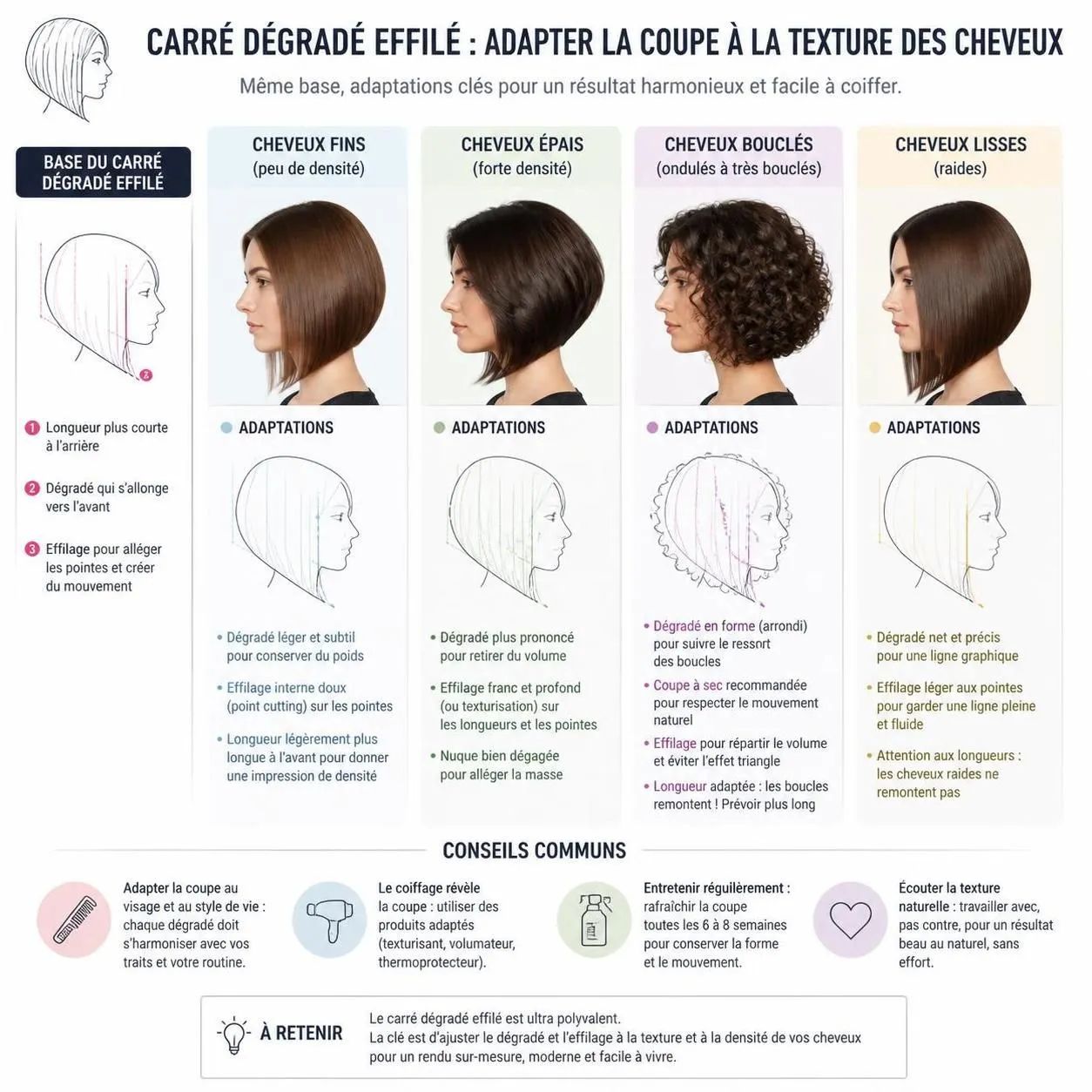 découvrez les coupes carré court dégradé effilé les plus flatteuses adaptées à chaque forme de visage pour sublimer votre style avec élégance et modernité.