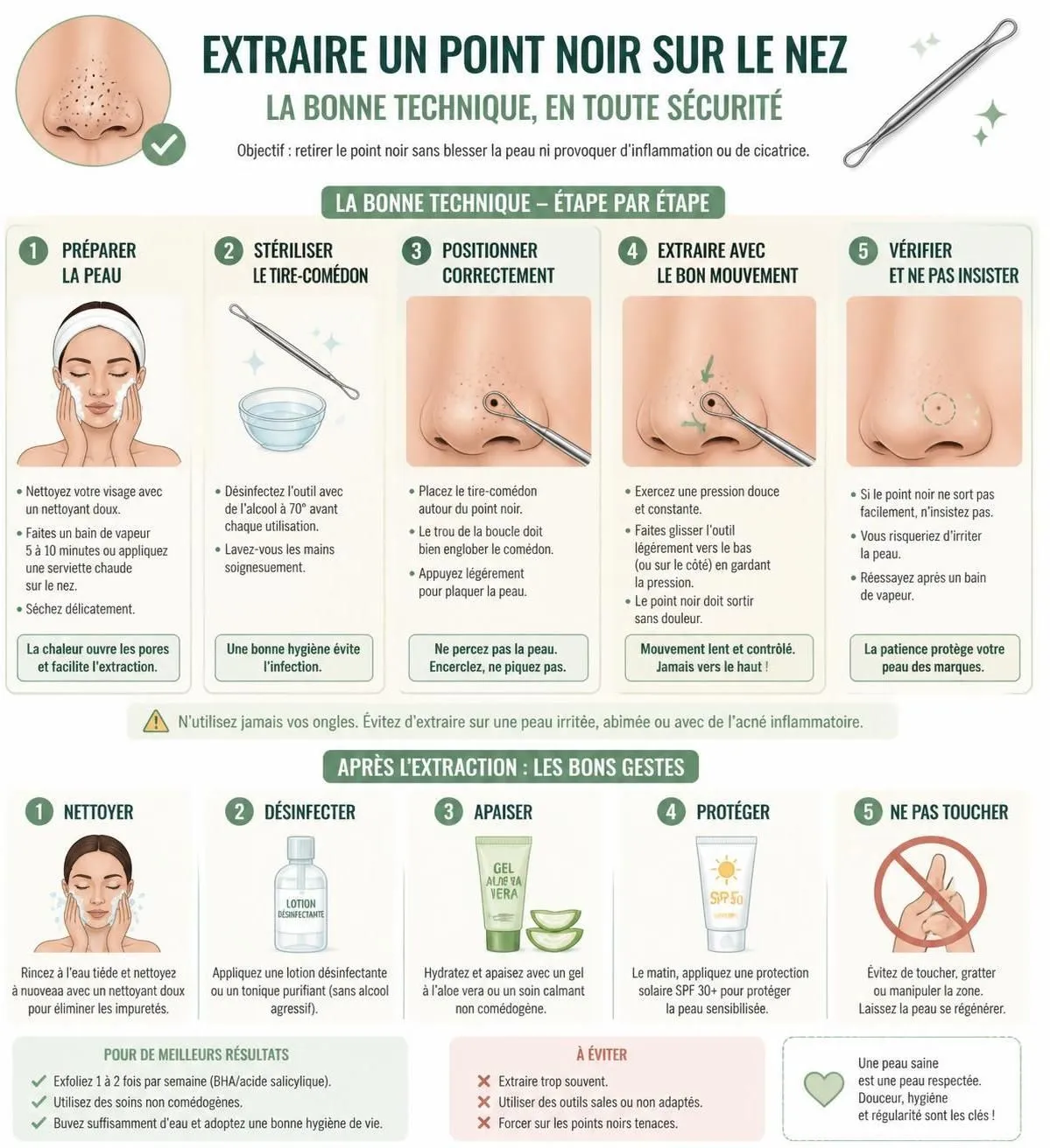 découvrez la méthode efficace et sûre pour extraire les points noirs sur le nez sans agresser la peau, en respectant son équilibre naturel.