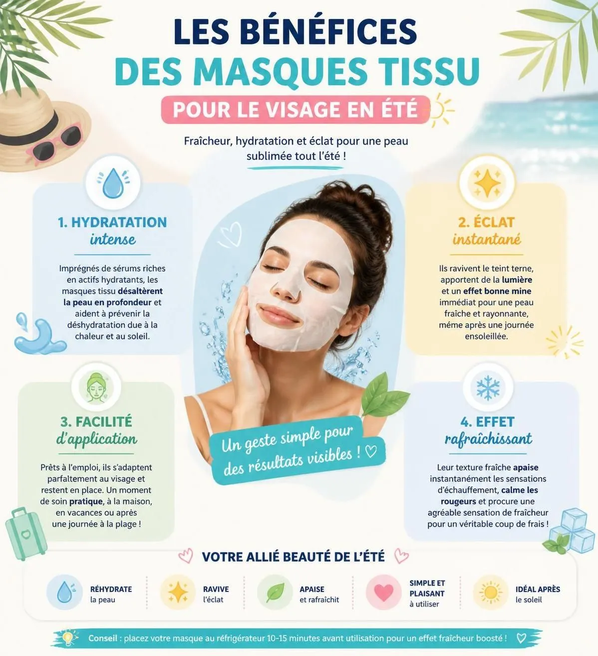 découvrez notre sélection des meilleurs masques en tissu pour le visage, idéals pour hydrater et illuminer votre peau cet été. profitez d'une routine beauté simple et efficace avec des sheet masks adaptés à tous les types de peau.