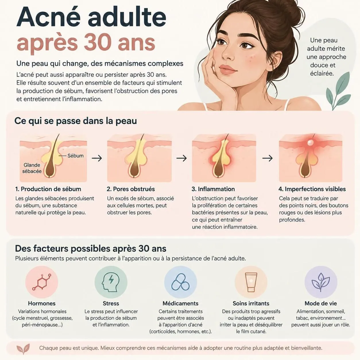 acné après 30 ans : découvrez pourquoi les boutons réapparaissent et quelles solutions adopter pour retrouver une peau nette durablement.