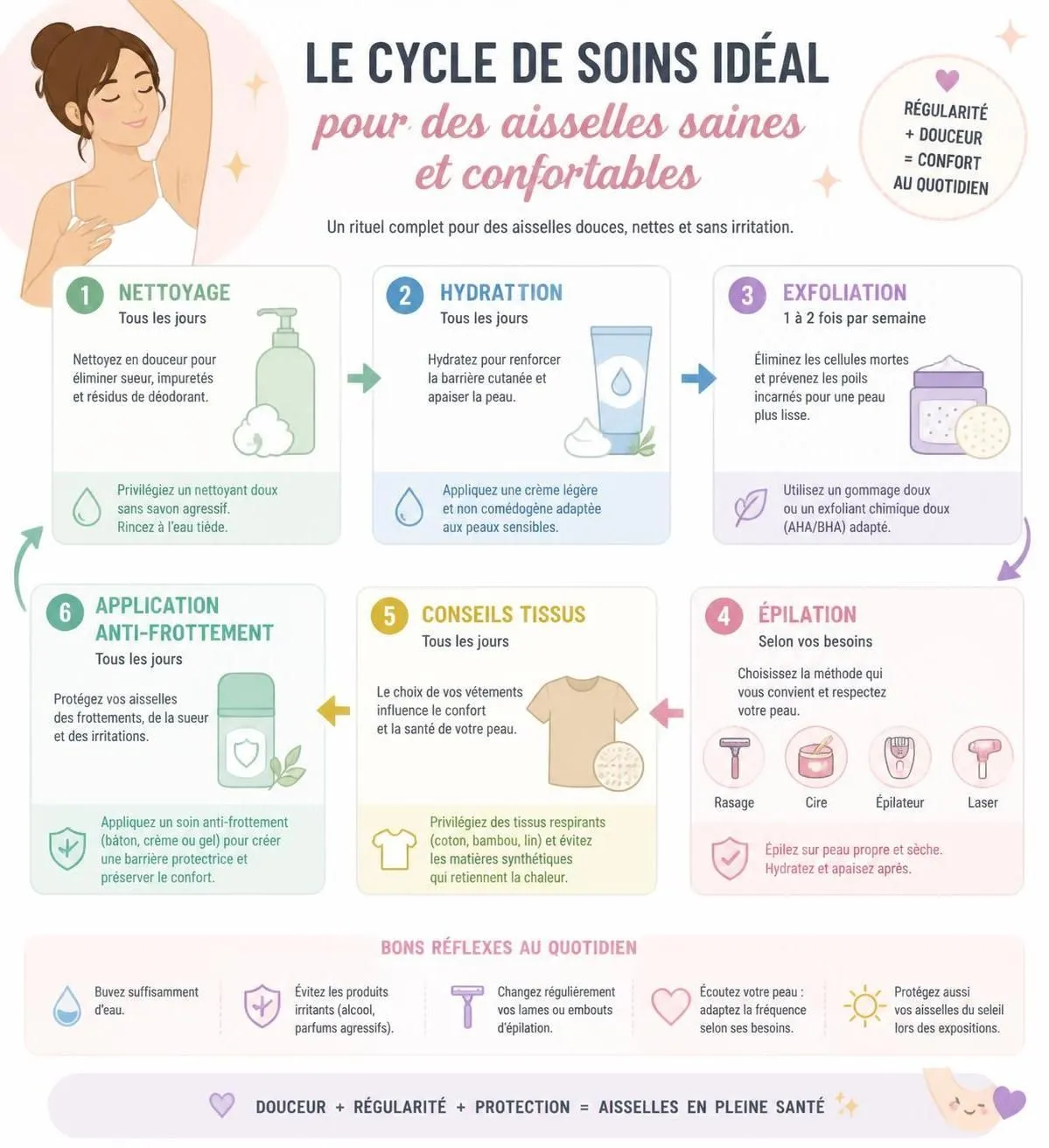 découvrez des conseils efficaces pour prendre soin de vos aisselles, choisir la meilleure méthode de dépilation, et traiter durablement le frottement ainsi que les marques pour une peau douce et saine.