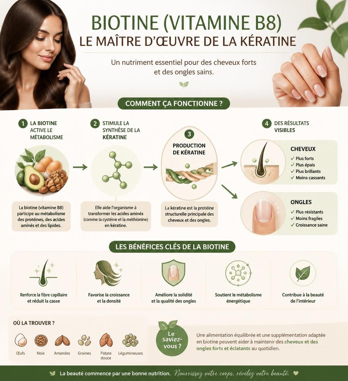 découvrez les bienfaits de la biotine pour les cheveux, ce que la science révèle, la posologie recommandée et le délai pour observer les premiers résultats.