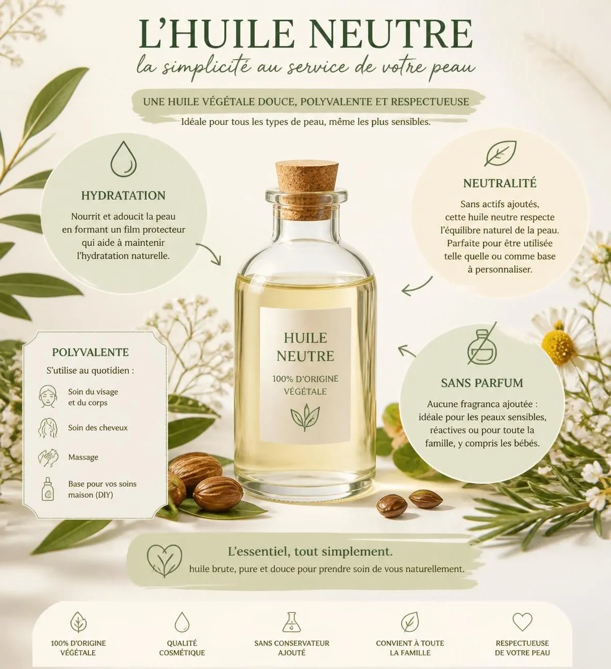 découvrez ce qu'est l'huile neutre en cosmétique, ses bienfaits et les types de peau pour lesquels elle est idéale afin de sublimer votre routine beauté.