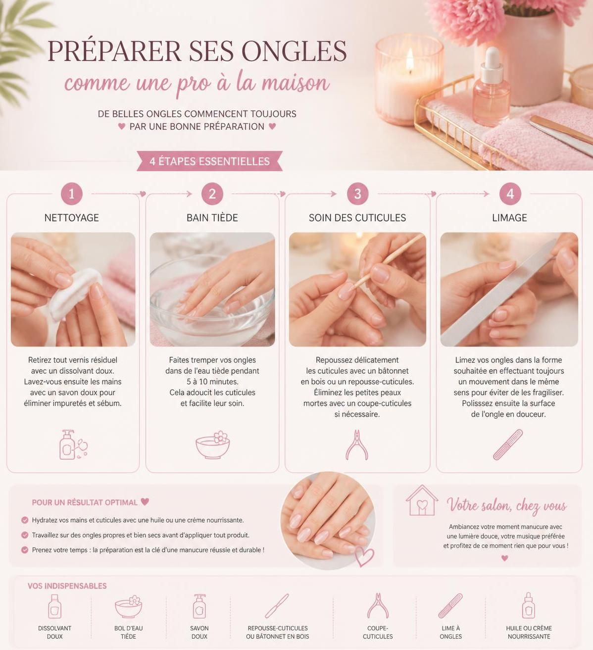 découvrez les étapes clés pour réaliser une manucure à domicile impeccable et obtenir un résultat digne d'un salon, sans avoir à vous déplacer.