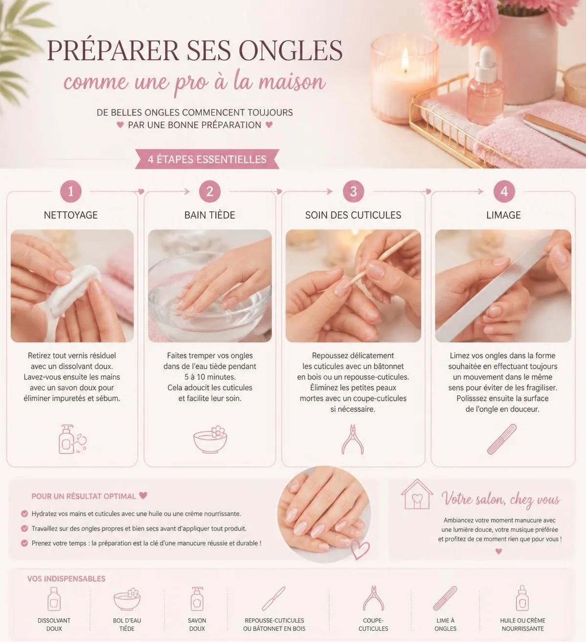 découvrez les étapes clés pour réaliser une manucure à domicile impeccable et obtenir un résultat digne d'un salon, sans avoir à vous déplacer.