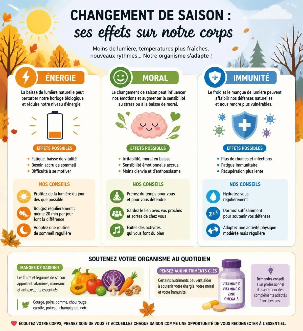 découvrez comment se rebooster en automne grâce aux vitamines, minéraux essentiels et habitudes simples pour vaincre le coup de mou saisonnier et retrouver vitalité et bien-être.