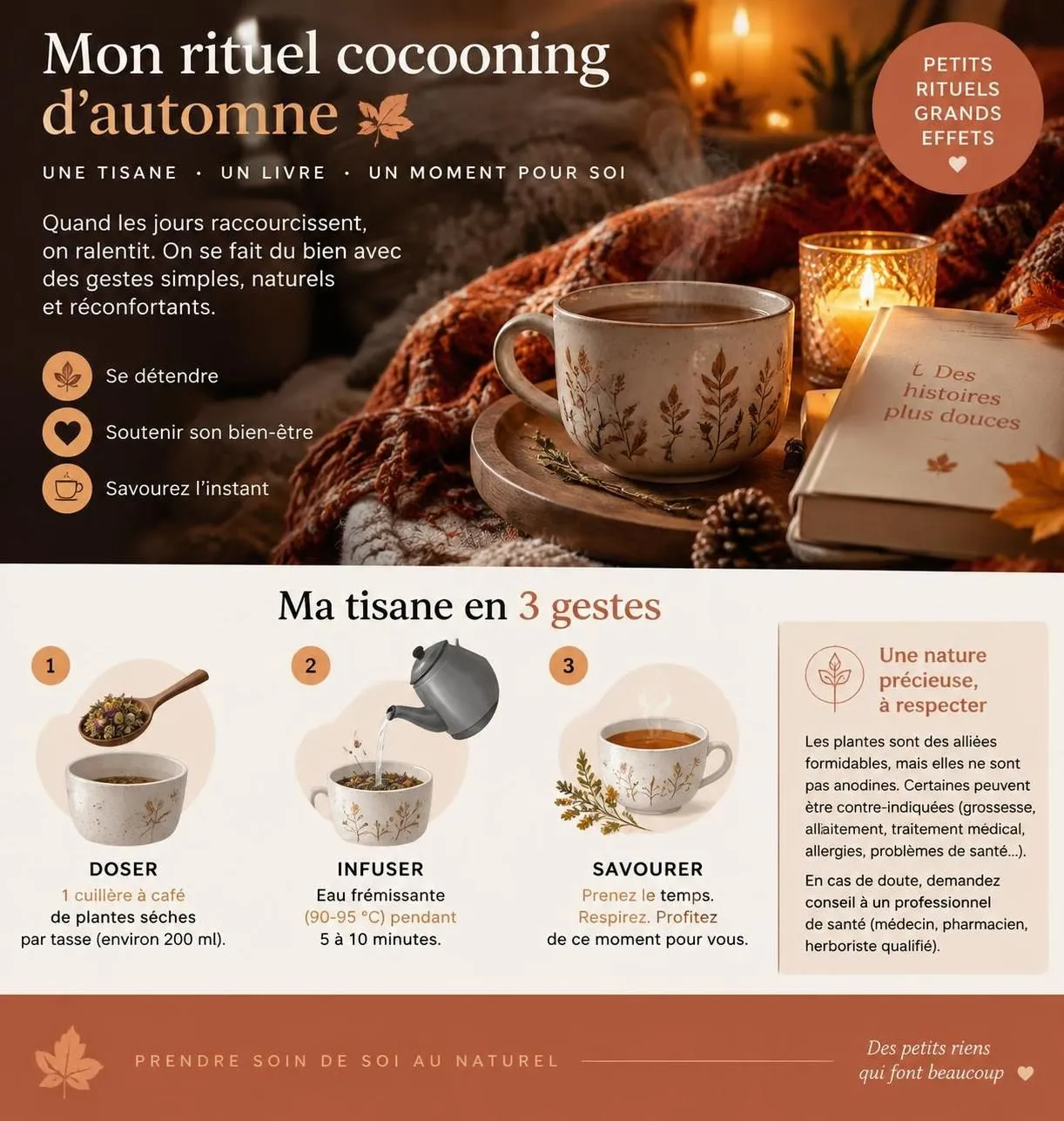 découvrez les tisanes d’automne et les plantes qui aident à prendre soin de votre peau, favoriser un sommeil réparateur et soutenir votre immunité.