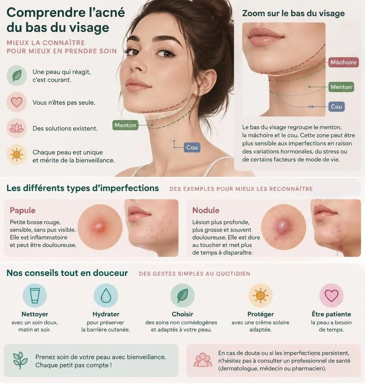 comprendre l’acné hormonale chez la femme : ses causes, les traitements possibles et les soins à adapter aux différentes phases du cycle menstruel.