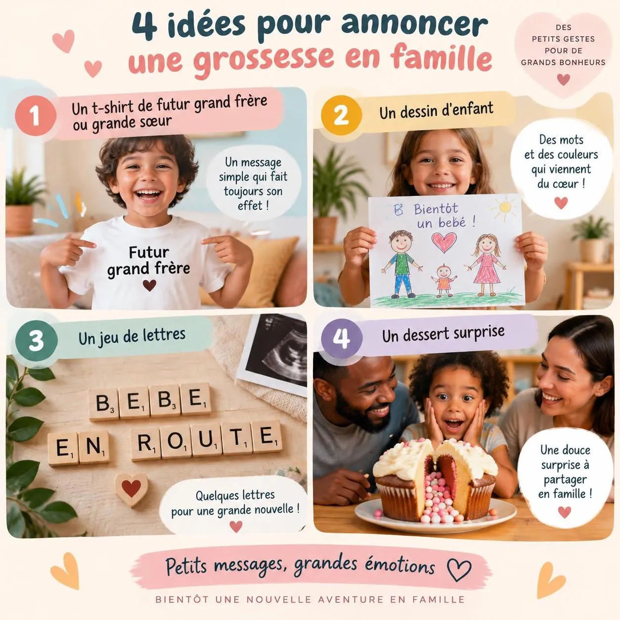 découvrez de jolies idées pour annoncer votre grossesse avec émotion : surprises, photos et attentions originales pour partager cette merveilleuse nouvelle.