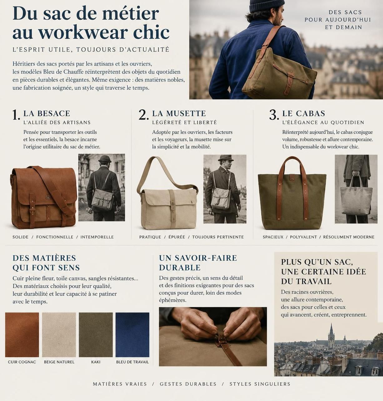 découvrez bleu de chauffe, marque française de workwear chic : ses sacs iconiques fabriqués en france et notre avis sur leur qualité, leur style et leur durabilité.