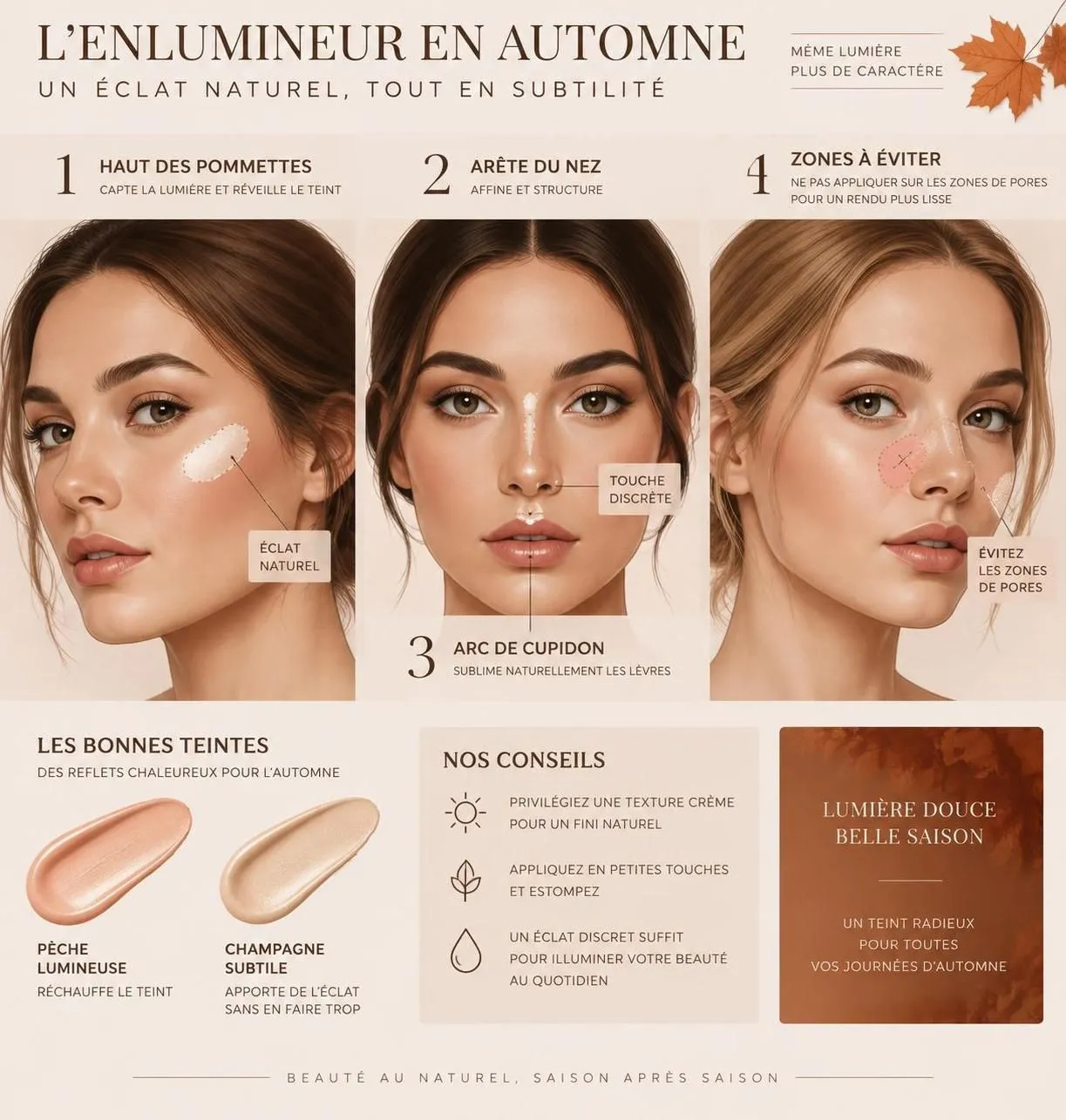 highlighter, effet bonne mine ou no-makeup makeup : découvrez quelle approche adopter en automne pour illuminer votre teint naturellement.
