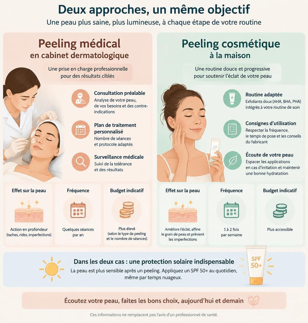 découvrez les différences entre peeling médical en cabinet et peeling cosmétique à domicile : résultats attendus, indications, précautions et prix.