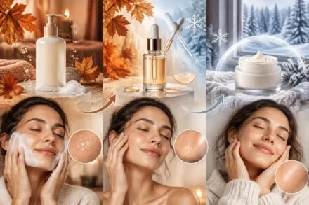 adaptez votre routine de soin à l’automne-hiver : choisissez une crème, un sérum et un nettoyant adaptés pour protéger et hydrater votre peau.